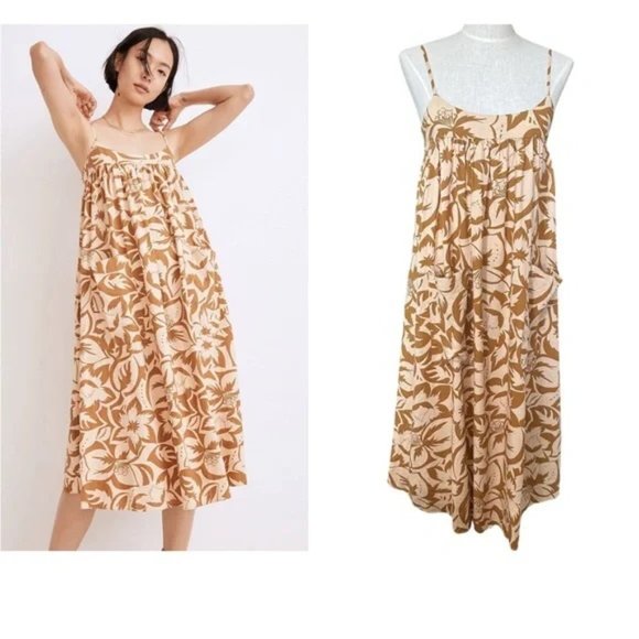 NEW Madewell Linen-Blend Cami Midi Dress in Tropicale Floral NWT M Flowy Pockets - Picture 5 of 13